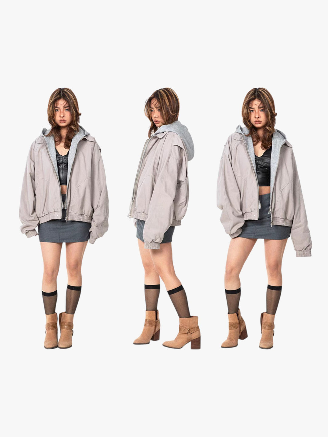 GKIKZ MOUNTAIN CARVING FAKE HOOD JACKET