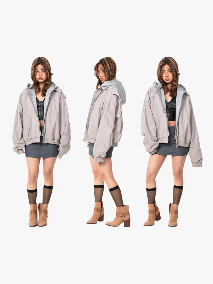 GKIKZ MOUNTAIN CARVING FAKE HOOD JACKET