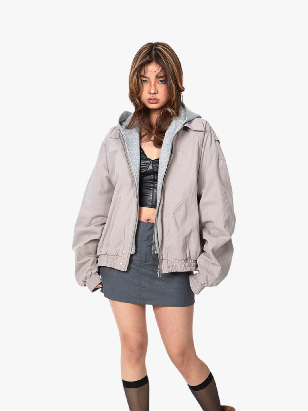 GKIKZ MOUNTAIN CARVING FAKE HOOD JACKET