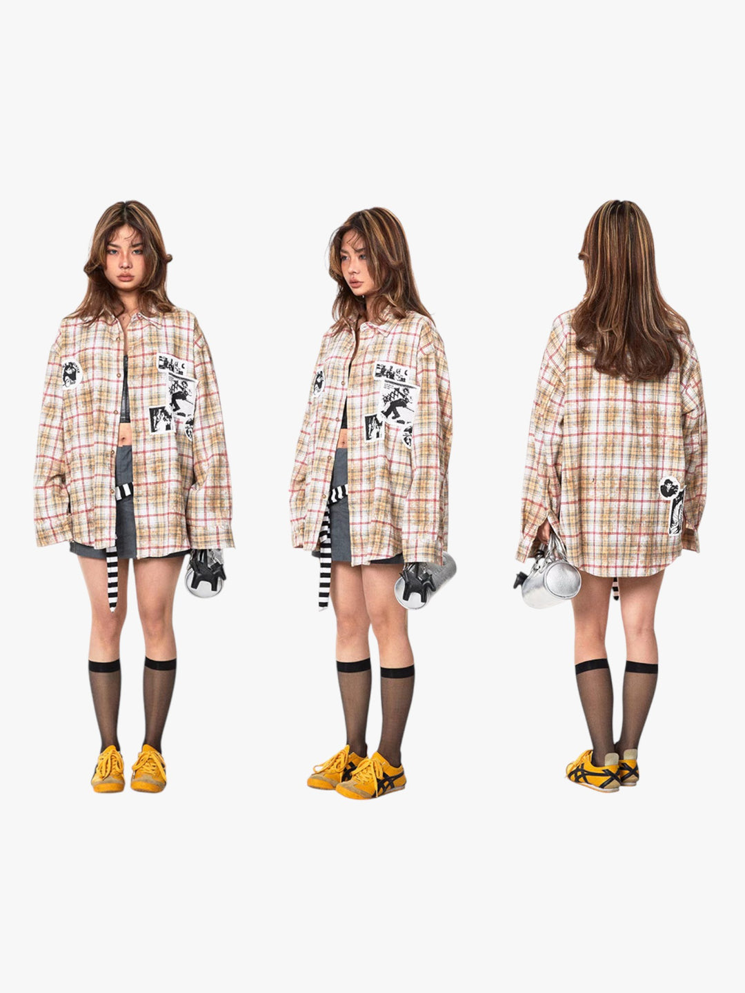 GKIKZ "EXUDES A REBILLIOUS" BRUSHED PRINTED PLAID OVERSIZED SHIRT