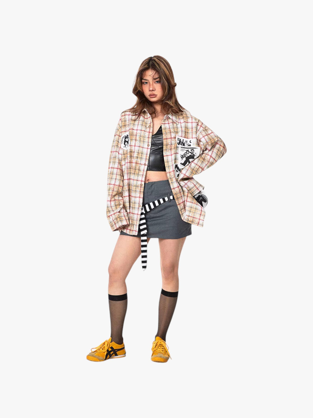 GKIKZ "EXUDES A REBILLIOUS" BRUSHED PRINTED PLAID OVERSIZED SHIRT