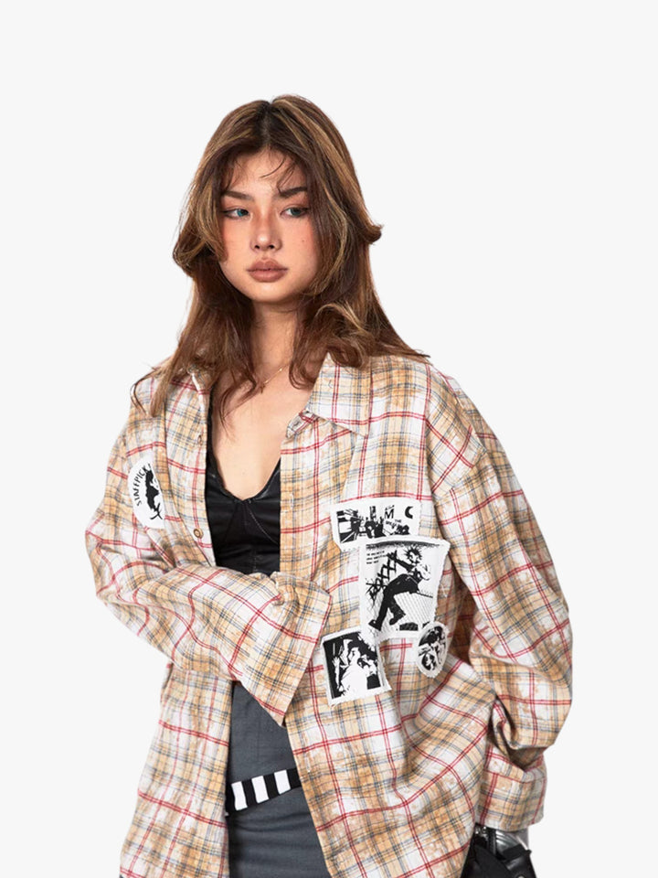 GKIKZ "EXUDES A REBILLIOUS" BRUSHED PRINTED PLAID OVERSIZED SHIRT
