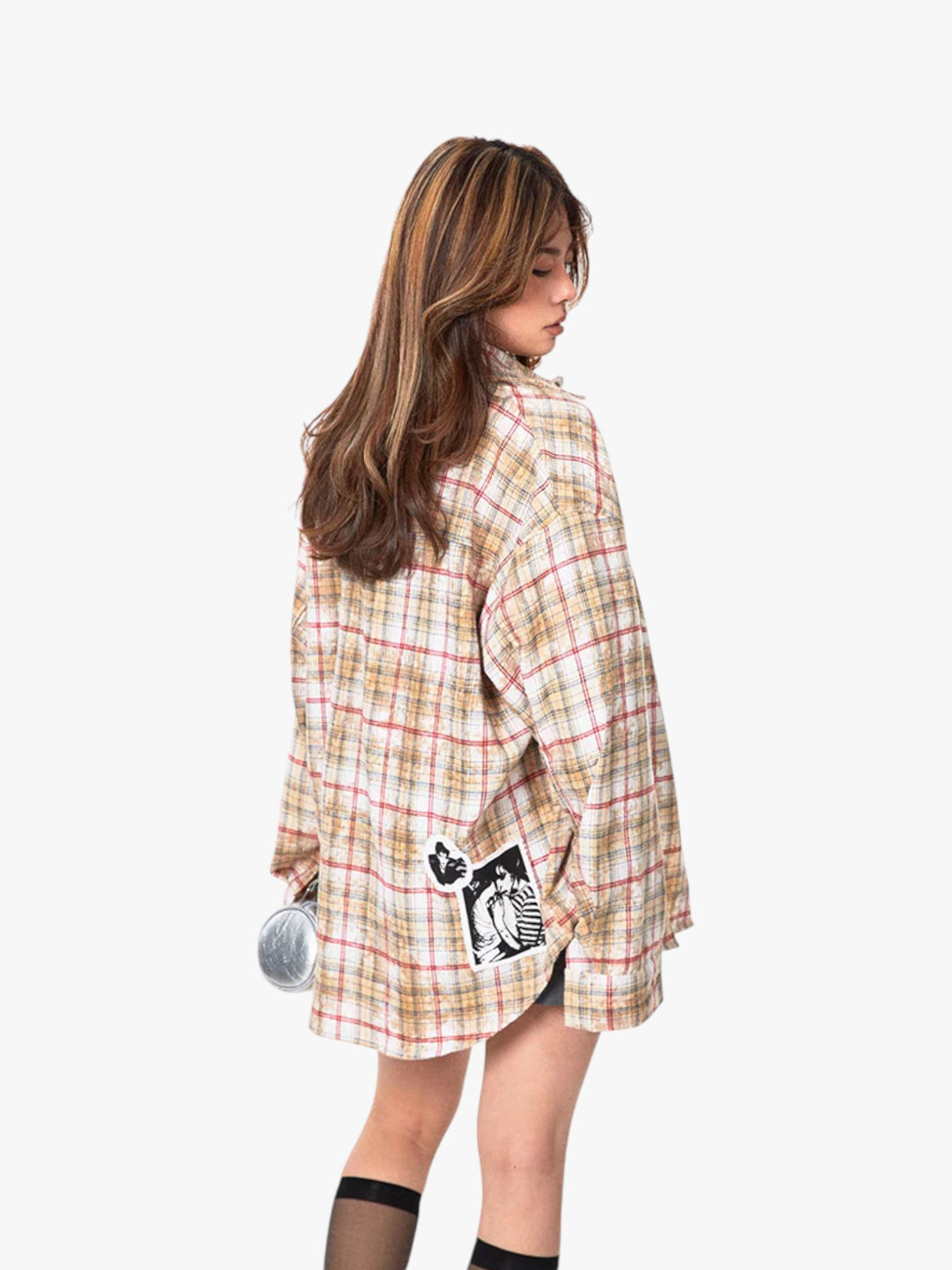 GKIKZ "EXUDES A REBILLIOUS" BRUSHED PRINTED PLAID OVERSIZED SHIRT
