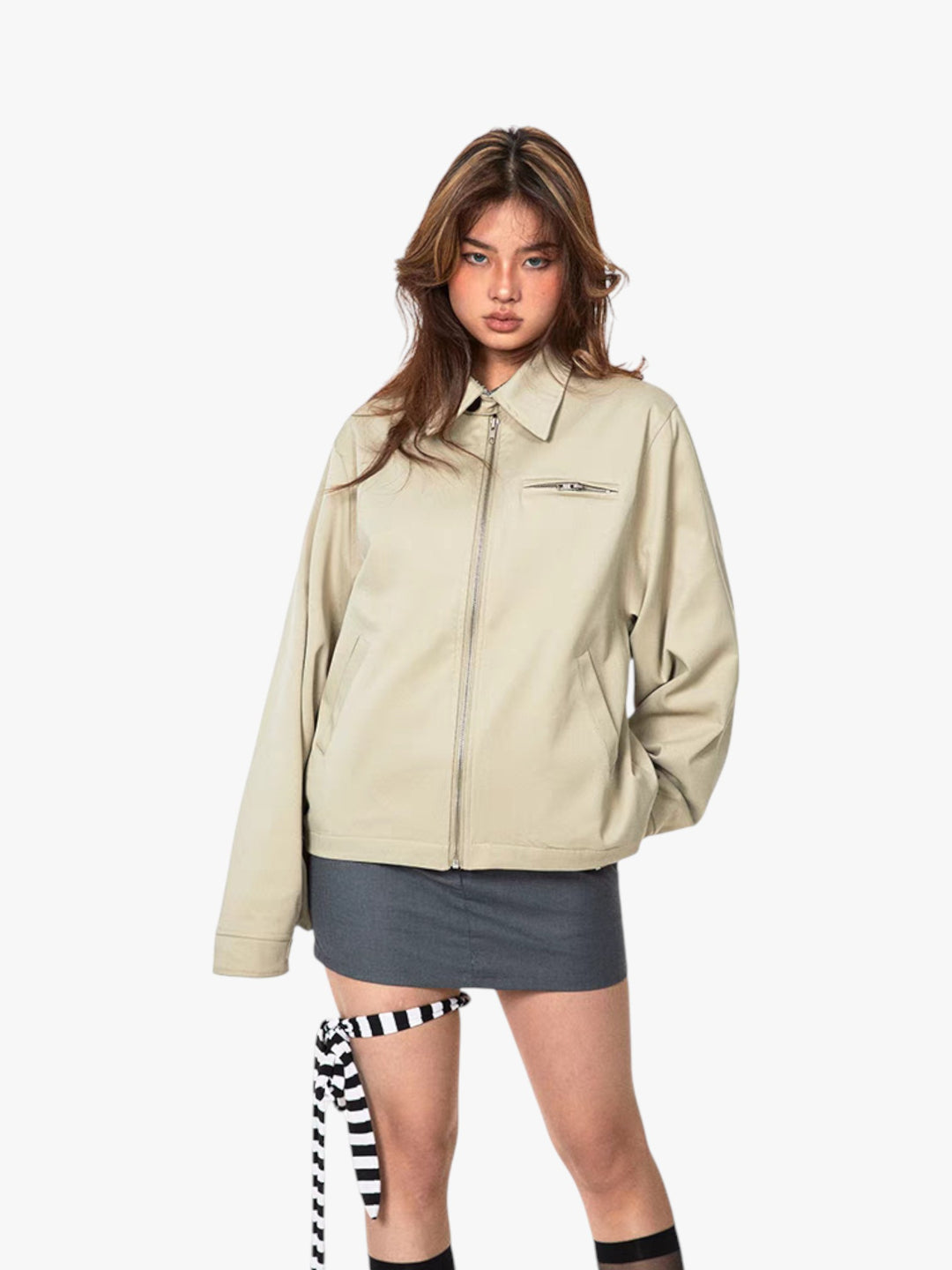 GKIKZ RETRO SOLID COLORS SHORT LAPELS JACKET