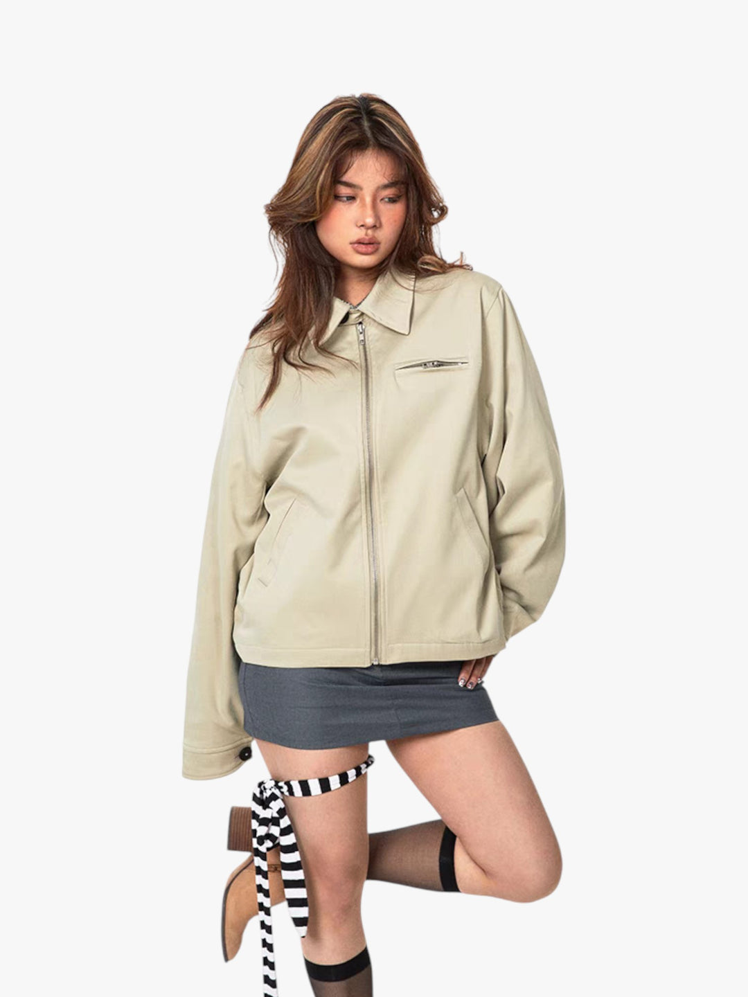 GKIKZ RETRO SOLID COLORS SHORT LAPELS JACKET