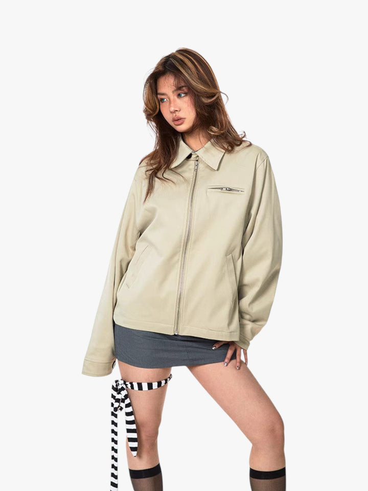 GKIKZ RETRO SOLID COLORS SHORT LAPELS JACKET