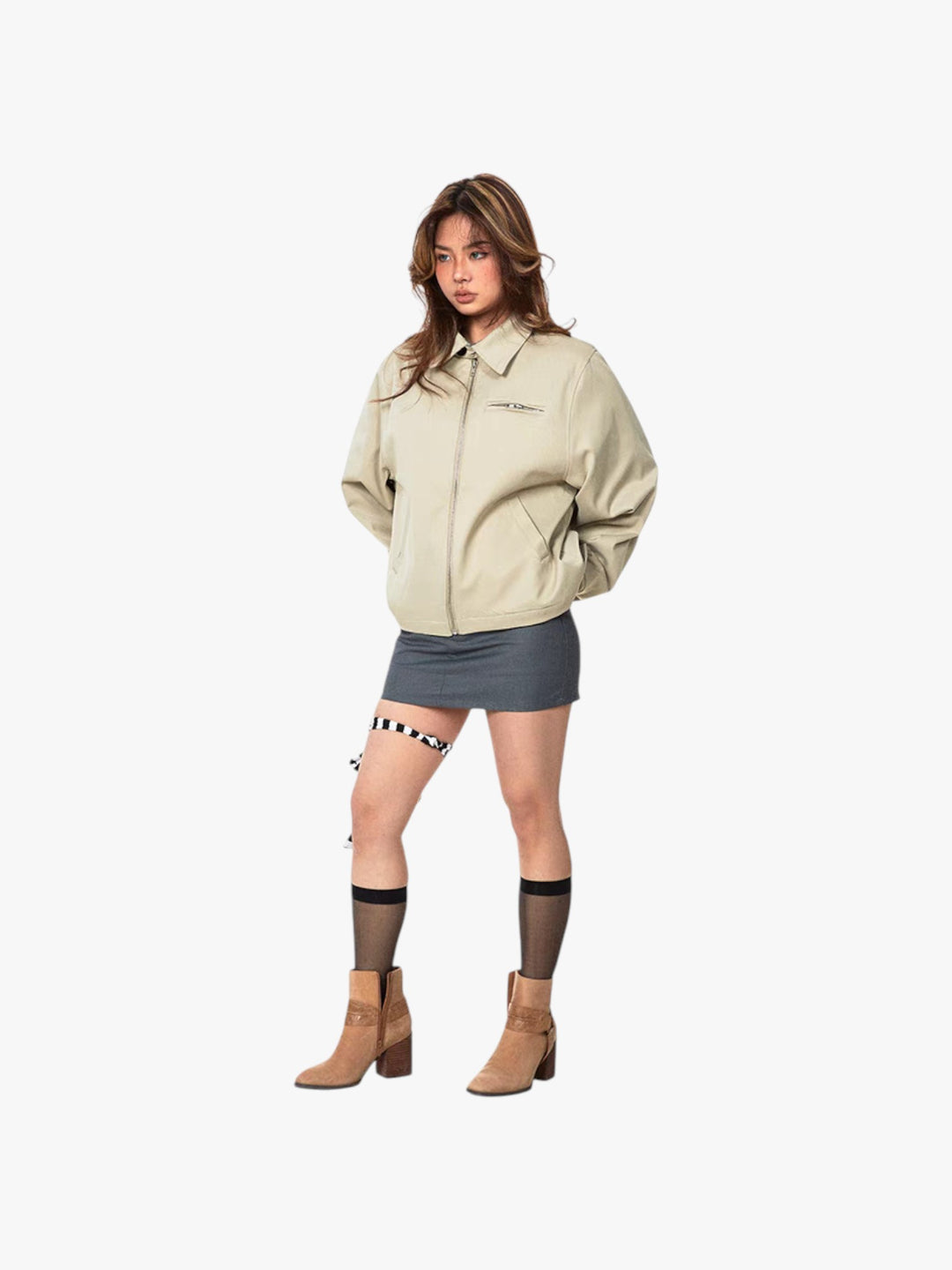 GKIKZ RETRO SOLID COLORS SHORT LAPELS JACKET