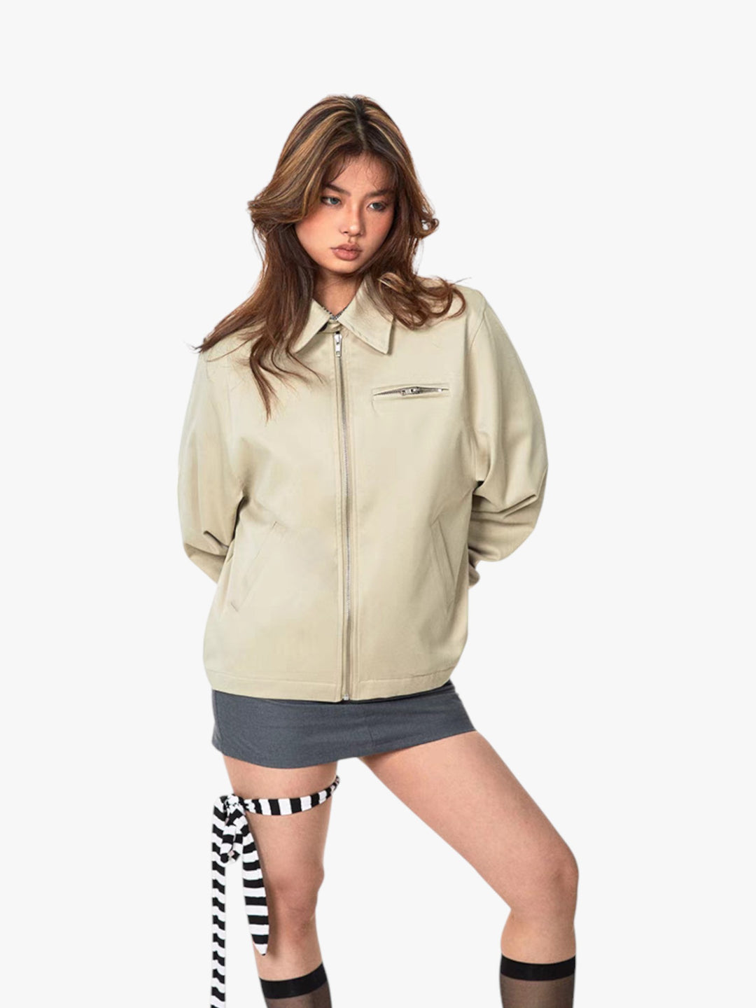 GKIKZ RETRO SOLID COLORS SHORT LAPELS JACKET