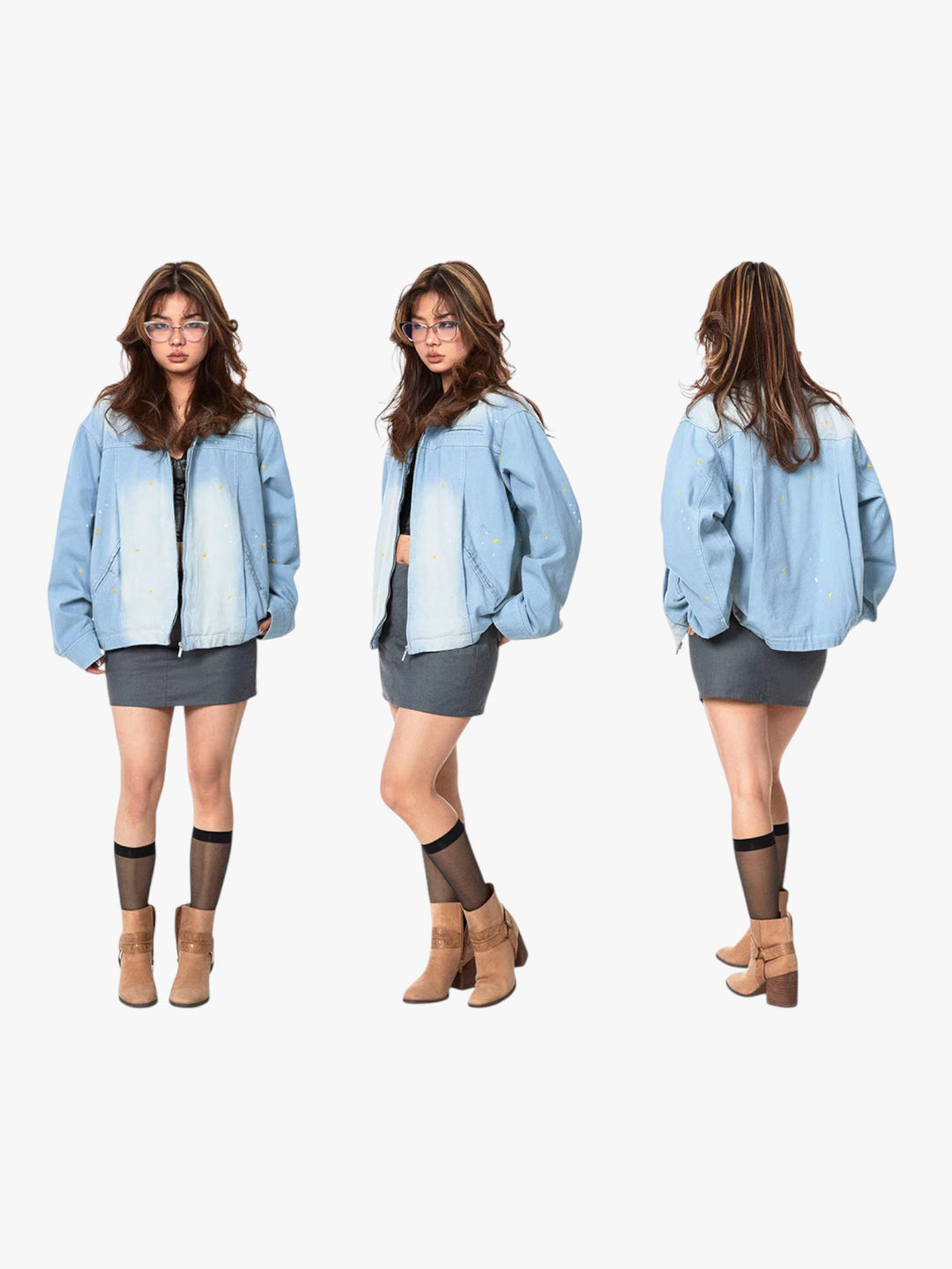 GKIKZ OMBRÉ WASHED CONTRAST DENIM JACKET