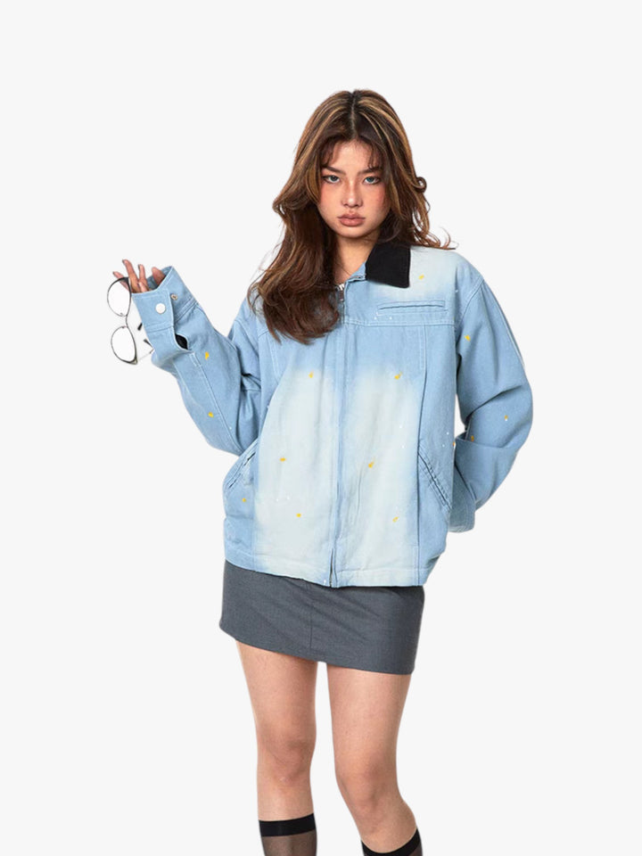 GKIKZ OMBRÉ WASHED CONTRAST DENIM JACKET