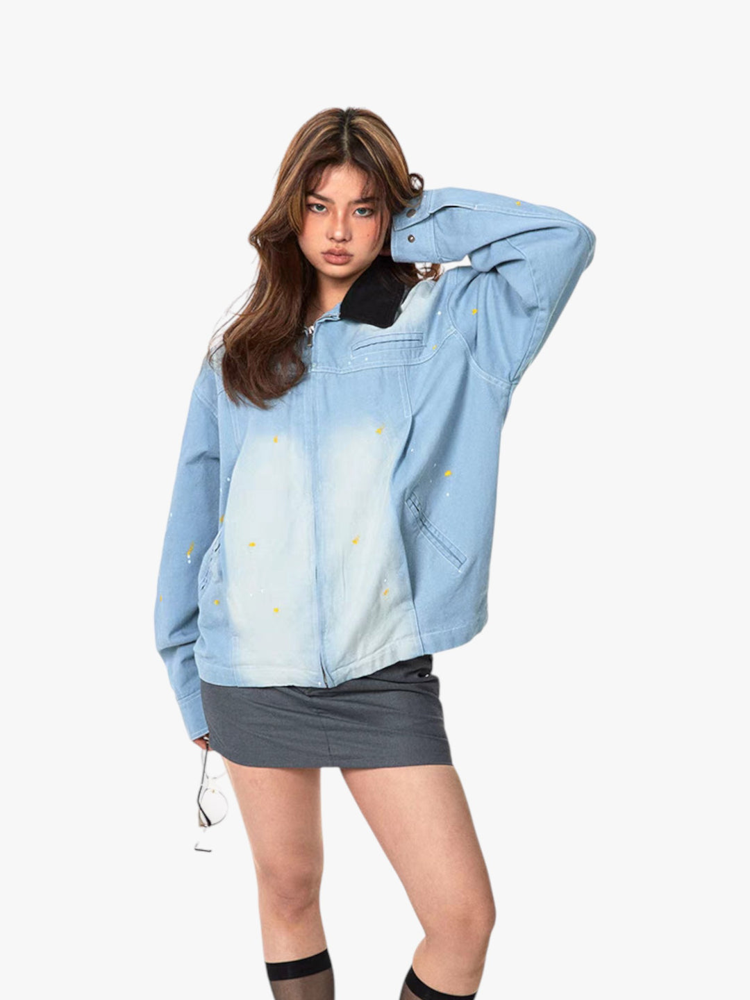GKIKZ OMBRÉ WASHED CONTRAST DENIM JACKET