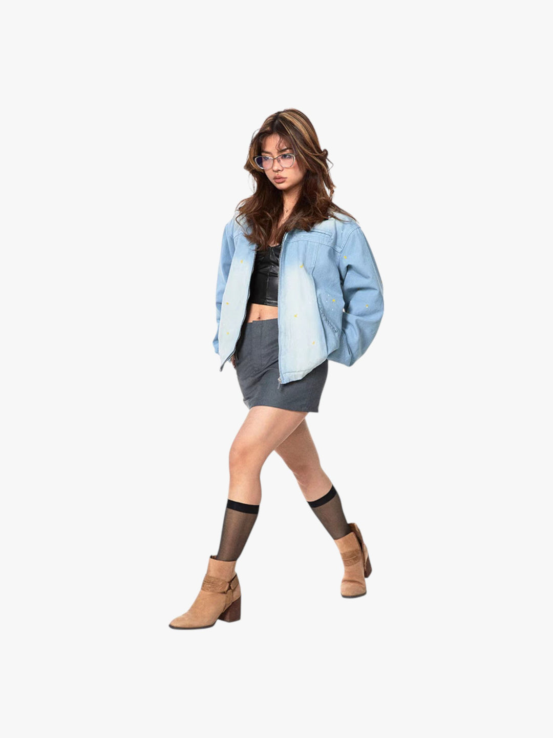 GKIKZ OMBRÉ WASHED CONTRAST DENIM JACKET