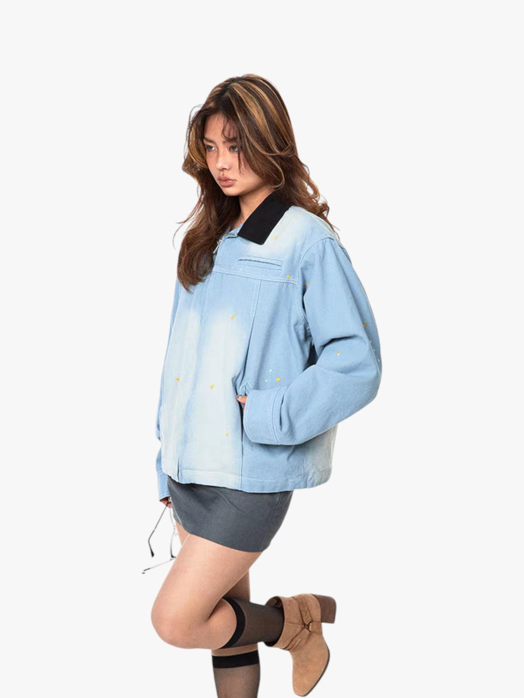 GKIKZ OMBRÉ WASHED CONTRAST DENIM JACKET
