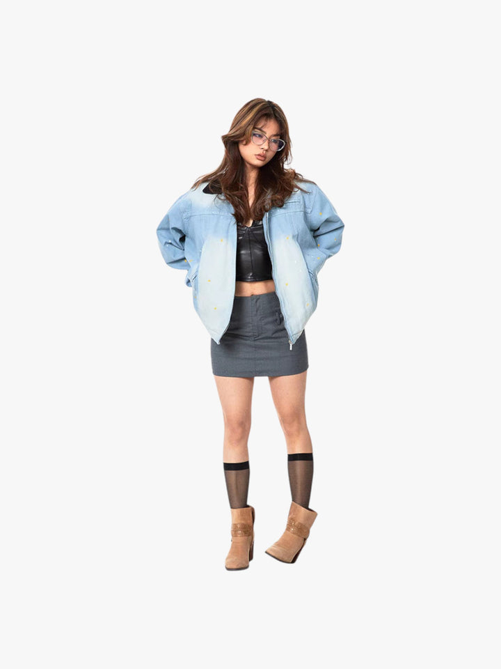 GKIKZ OMBRÉ WASHED CONTRAST DENIM JACKET