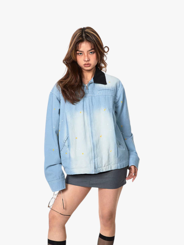 GKIKZ OMBRÉ WASHED CONTRAST DENIM JACKET
