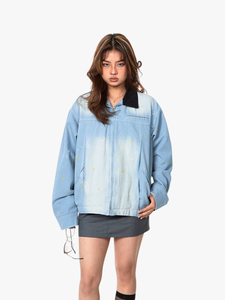 GKIKZ OMBRÉ WASHED CONTRAST DENIM JACKET
