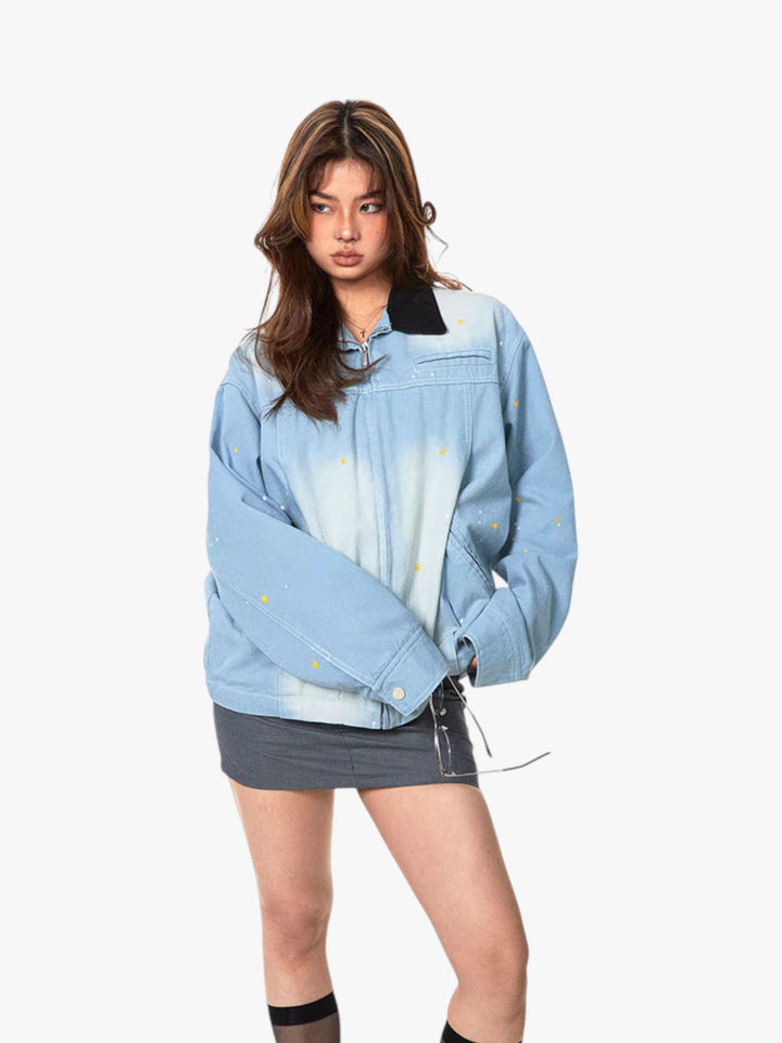 GKIKZ OMBRÉ WASHED CONTRAST DENIM JACKET