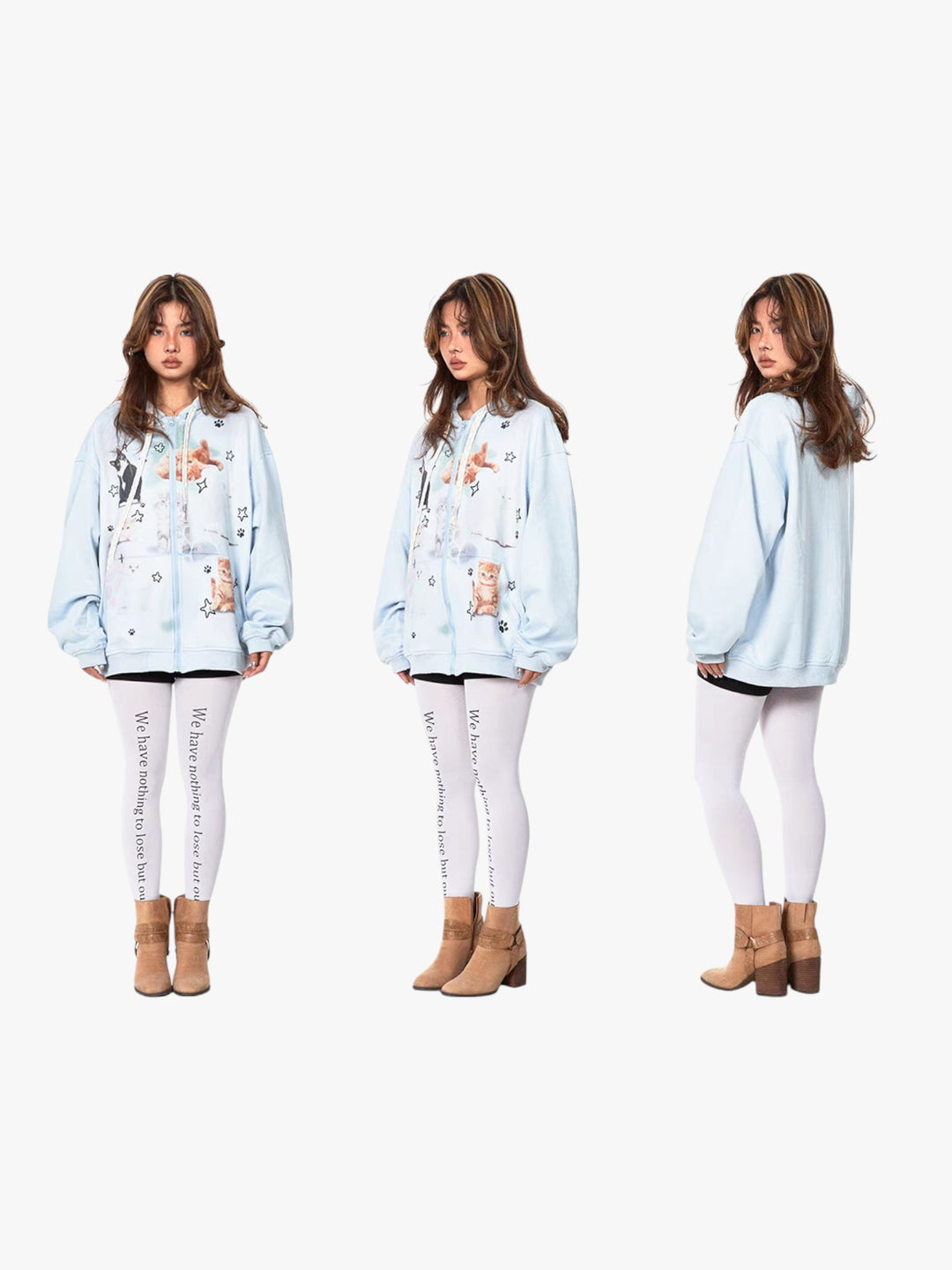 GKIKZ RETRO CAT'S IN SPACE SWEAT HOODED ZIPPER