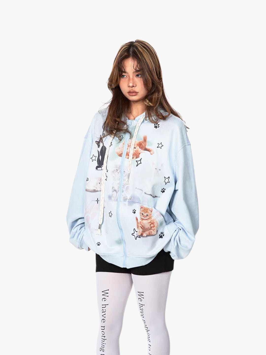 GKIKZ RETRO CAT'S IN SPACE SWEAT HOODED ZIPPER