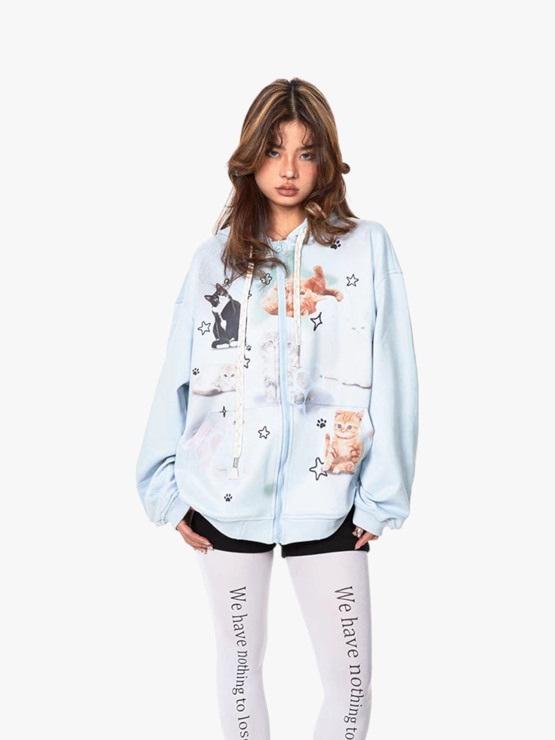 GKIKZ RETRO CAT'S IN SPACE SWEAT HOODED ZIPPER