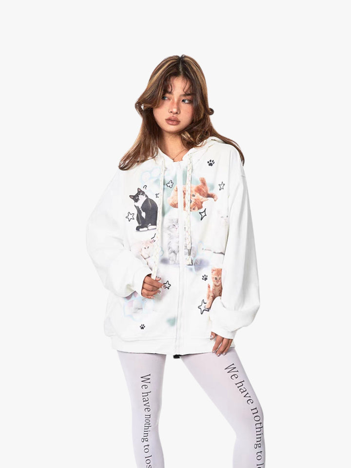 GKIKZ RETRO CAT'S IN SPACE SWEAT HOODED ZIPPER