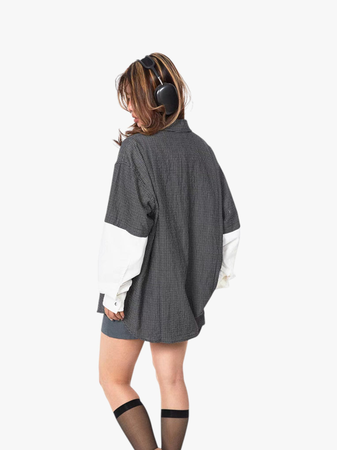 GKIKZ "BEST STUFF" FAKE SLEEVES PLAID OVERSIZED SHIRT