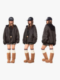 Old Washed Leather Cotton Padded Jacket