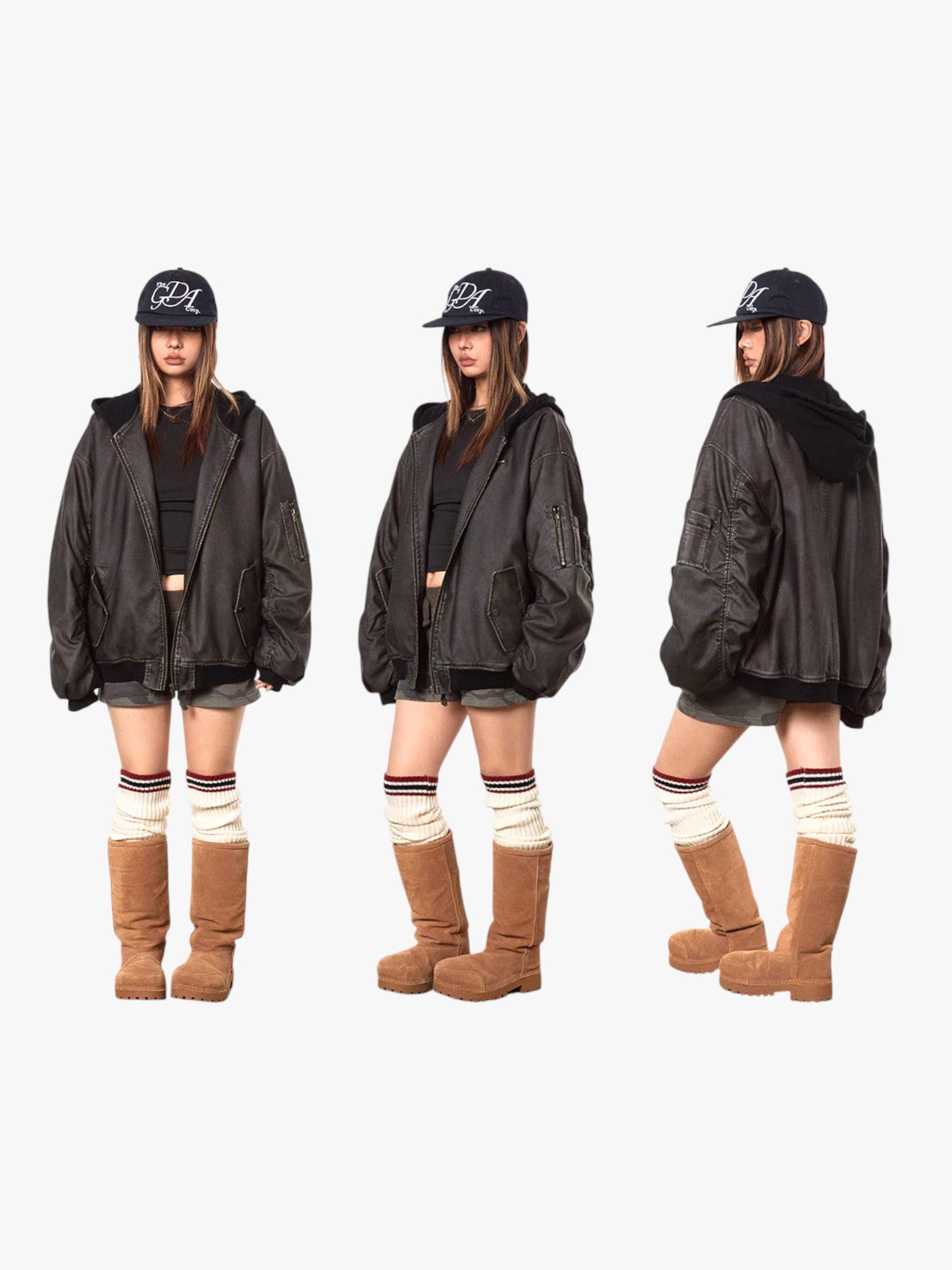 Old Washed Leather Cotton Padded Jacket