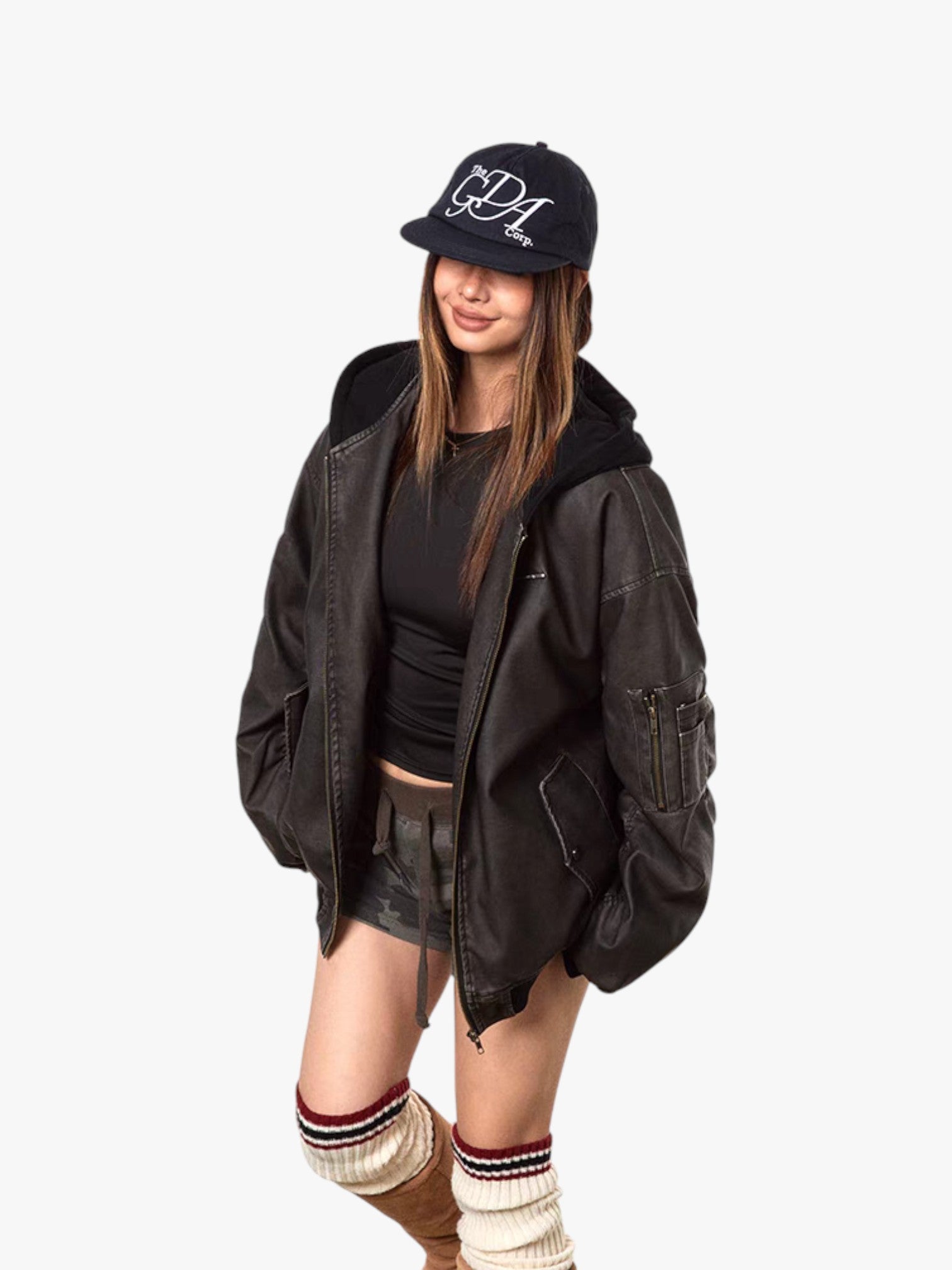 Old Washed Leather Cotton Padded Jacket