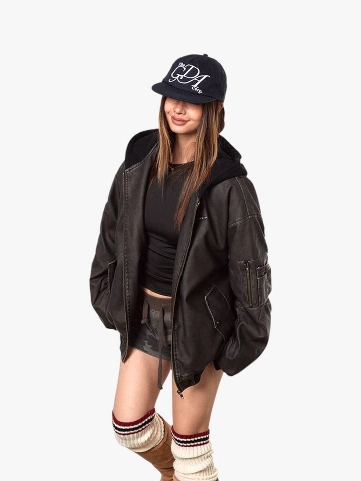 GKIKZ OLD WASHED LEATHER COTTON PADDED JACKET