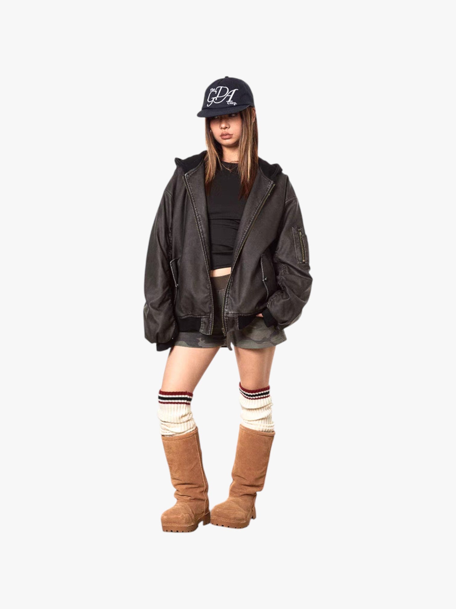 Old Washed Leather Cotton Padded Jacket
