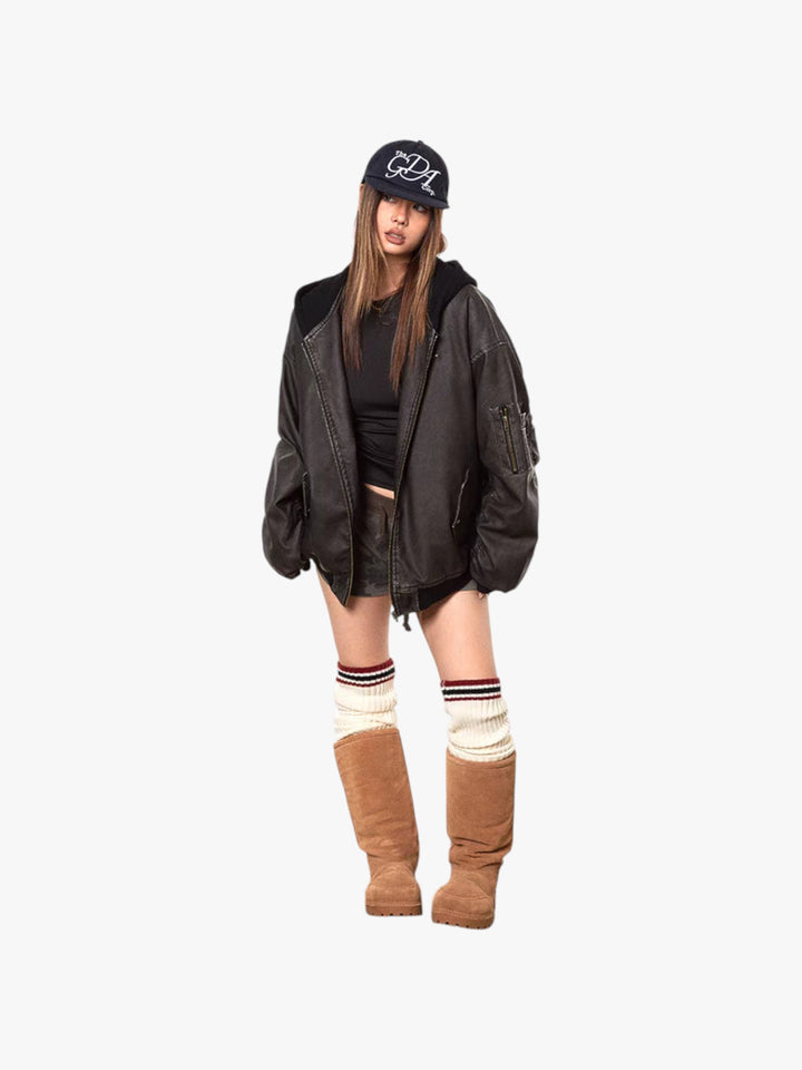 GKIKZ OLD WASHED LEATHER COTTON PADDED JACKET