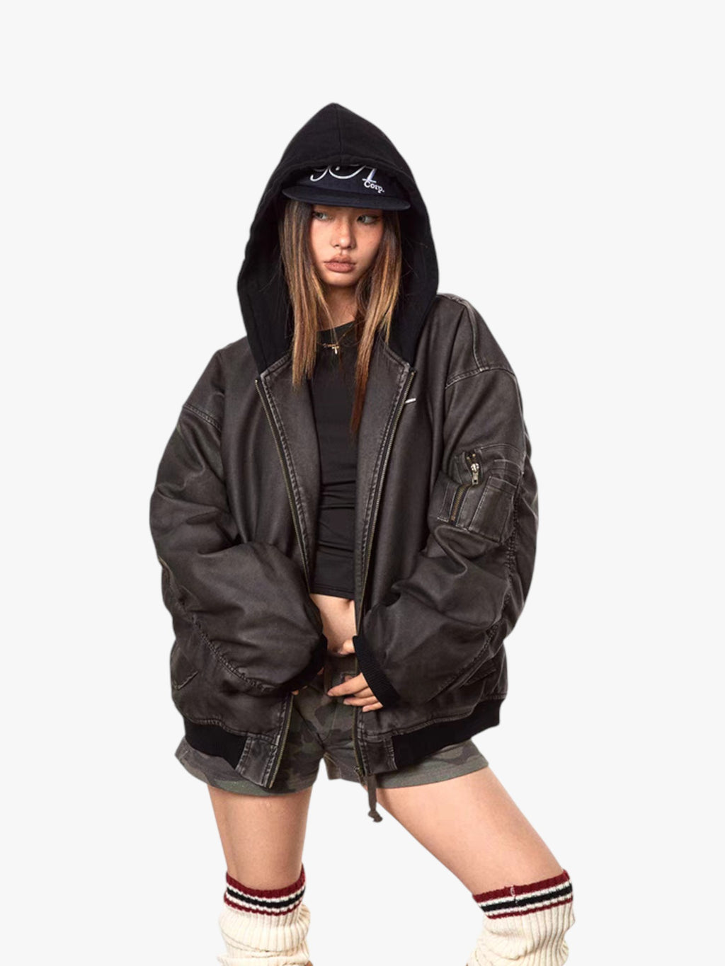 Old Washed Leather Cotton Padded Jacket