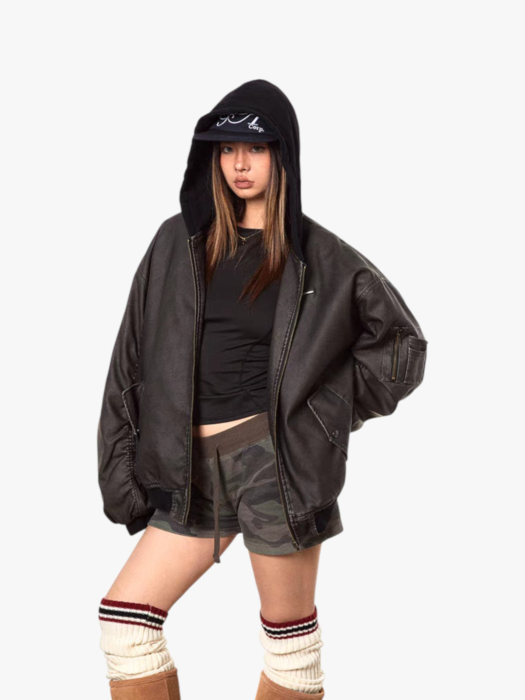 GKIKZ OLD WASHED LEATHER COTTON PADDED JACKET