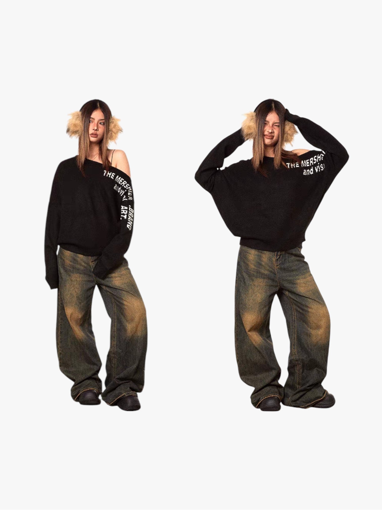 GKIKZ OFF-SHOULDER ASYMMETRIC SWEATER
