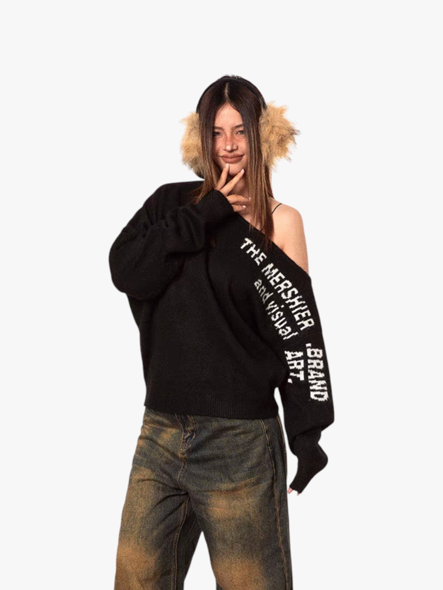 GKIKZ OFF-SHOULDER ASYMMETRIC SWEATER
