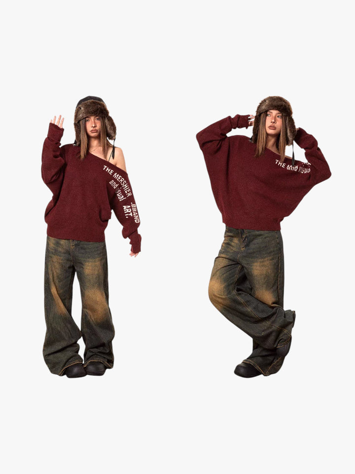 GKIKZ OFF-SHOULDER ASYMMETRIC SWEATER