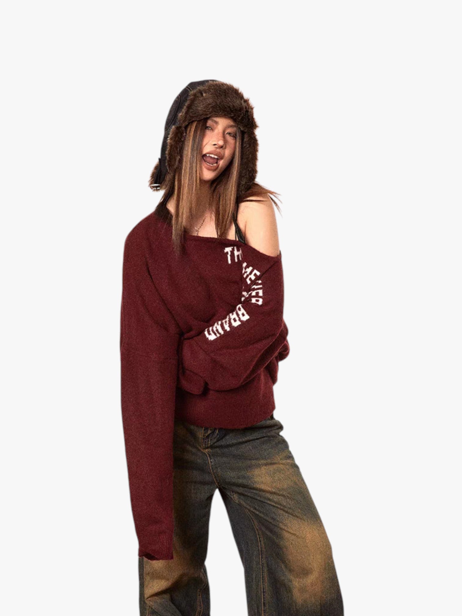 GKIKZ OFF-SHOULDER ASYMMETRIC SWEATER