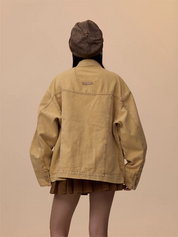[VALENTINE SPECIAL] GKIKZ VINTAGE KHAKI EMBROIDERED DENIM JACKET