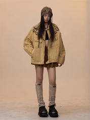 [VALENTINE SPECIAL] GKIKZ VINTAGE KHAKI EMBROIDERED DENIM JACKET