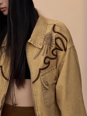 [VALENTINE SPECIAL] GKIKZ VINTAGE KHAKI EMBROIDERED DENIM JACKET