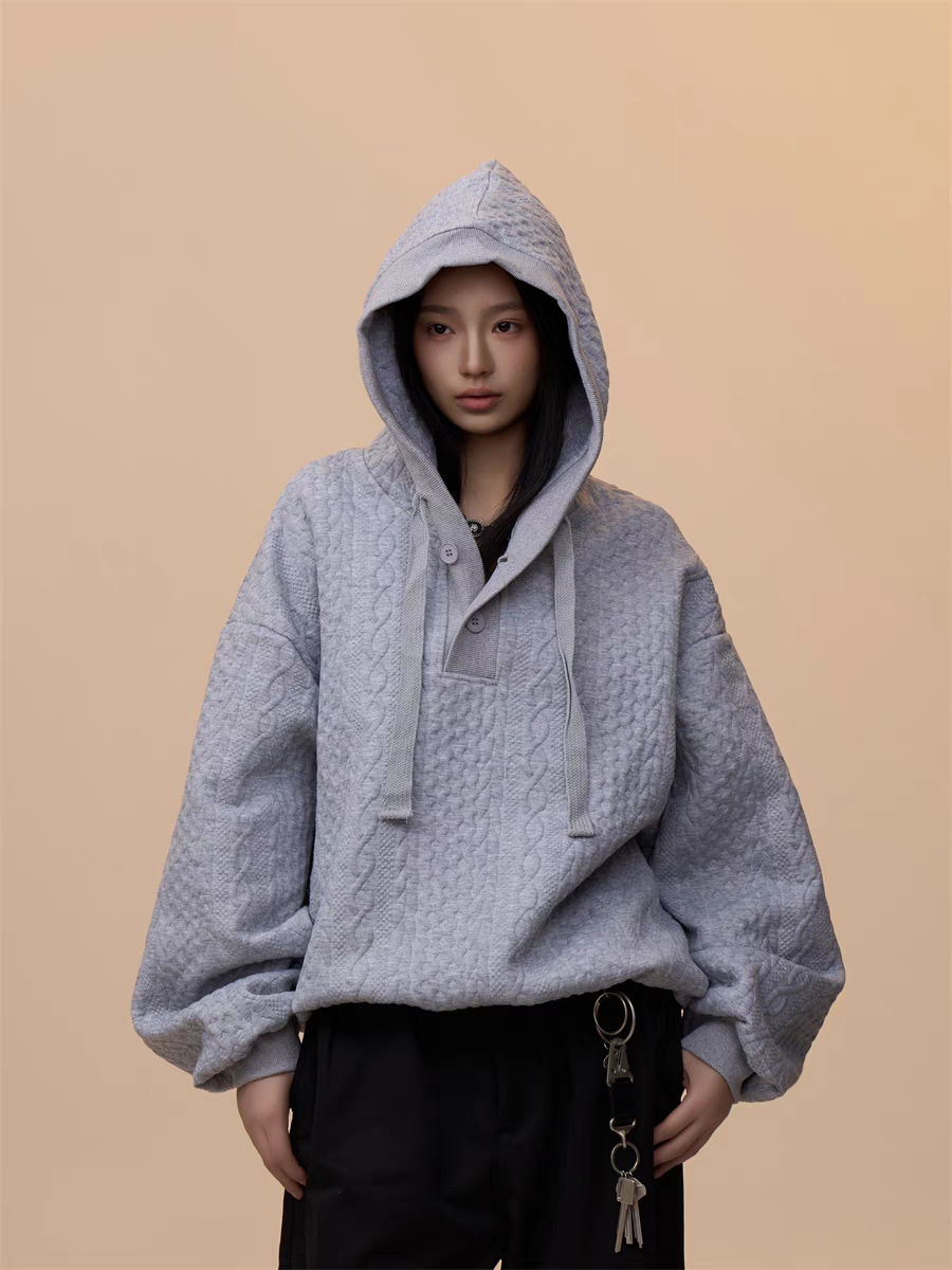 [VALENTINE SPECIAL] GKIKZ CABLE-KNIT OVERSIZED HOODIE