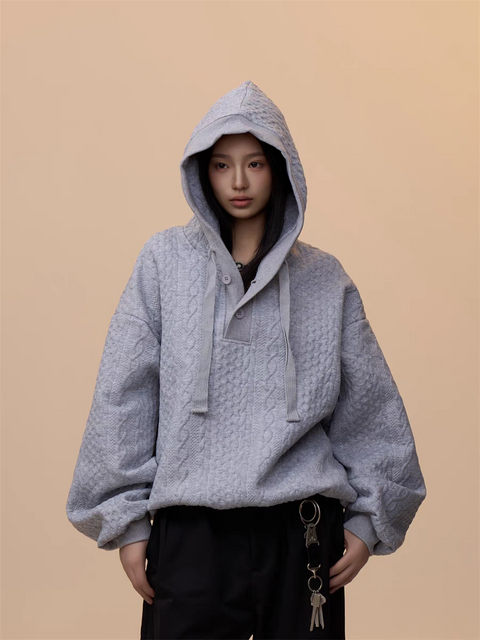 [VALENTINE SPECIAL] GKIKZ CABLE-KNIT OVERSIZED HOODIE