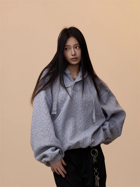 [VALENTINE SPECIAL] GKIKZ CABLE-KNIT OVERSIZED HOODIE