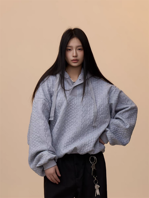[VALENTINE SPECIAL] GKIKZ CABLE-KNIT OVERSIZED HOODIE