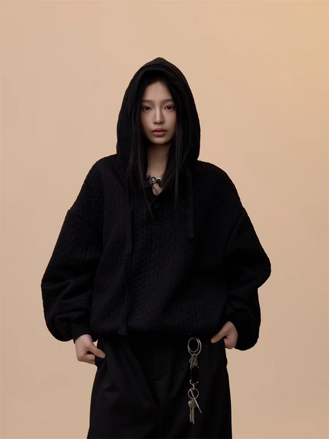 [VALENTINE SPECIAL] GKIKZ CABLE-KNIT OVERSIZED HOODIE