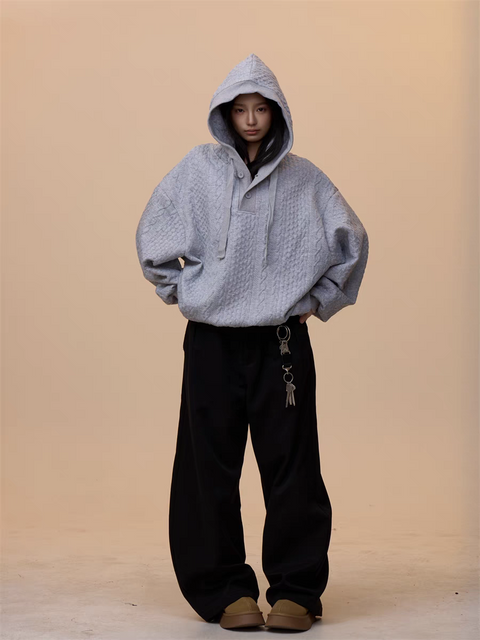 [VALENTINE SPECIAL] GKIKZ CABLE-KNIT OVERSIZED HOODIE