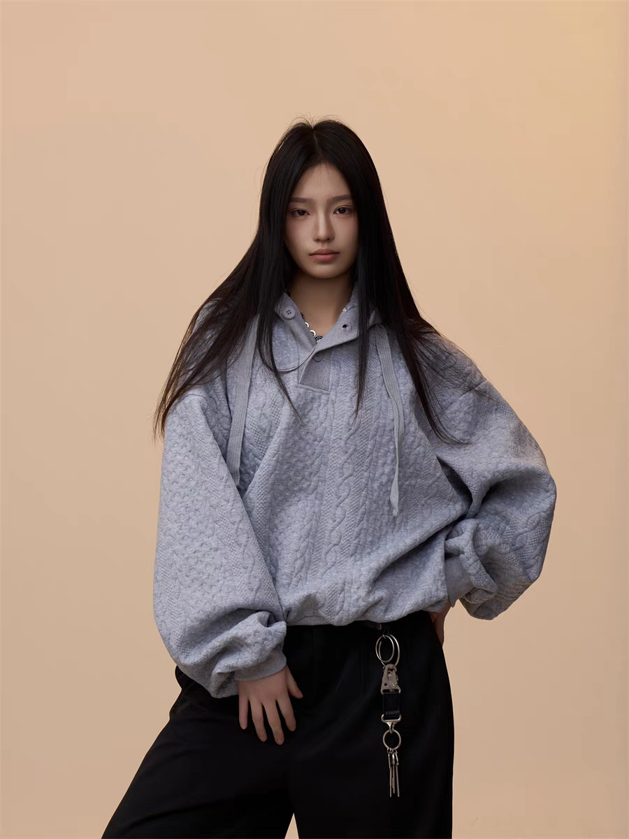 [VALENTINE SPECIAL] GKIKZ CABLE-KNIT OVERSIZED HOODIE