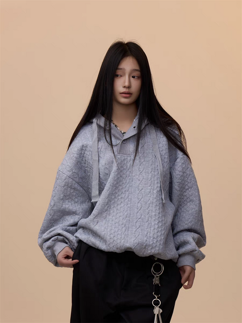 [VALENTINE SPECIAL] GKIKZ CABLE-KNIT OVERSIZED HOODIE