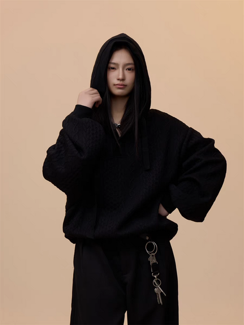 [VALENTINE SPECIAL] GKIKZ CABLE-KNIT OVERSIZED HOODIE